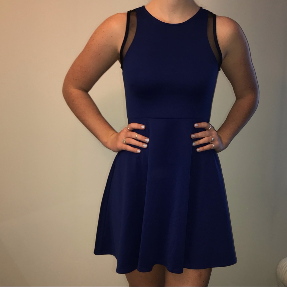 Cobalt Blue and Black fit and flare dress